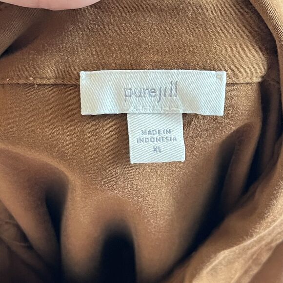 Pure Jill Shirt Womens XL Brown Button Up Oversized Top Bohemian Relaxed Fit - Picture 4 of 8